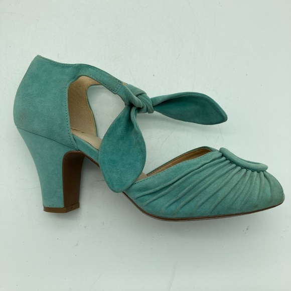 Miss L Fire Loretta Suede Peep Toe Ankle Tie Heels - Picture 3 of 11